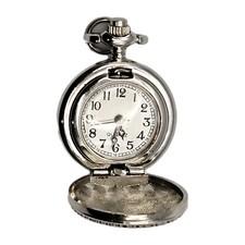 Antique Bronze Rose Flower Quartz Pocket Watch Necklace Pendant - New Battery