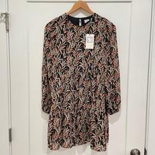 THML NWT Black Orange Leaf Print Tiered Ruffle Mini Dress XS