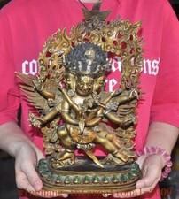 11"Tibetan Buddhism bronze gilt Three sided double body Puba Vajra Buddha statue