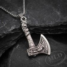 Viking Battle Axe Pendant Necklace – Norse Warrior Amulet – 24” Box Chain