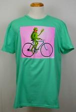 Kermit the Frog T-shirt Muppets Bicycle Riding Graphic Tee Turquoise Cotton NWT