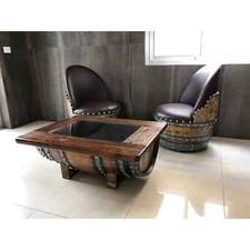 Wine Barrel Wood-Glass Coffee Table (Wine Barrel Table - Whiskey Barrel Table)
