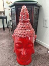 Vintage Red Buddha head statue, 20 inches tall and 25 inches around.