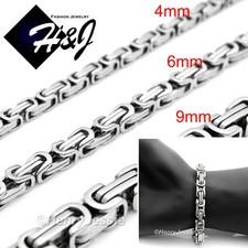 7"-11"MEN Stainless Steel 4mm/6mm/9mm Silver Byzantine Box Link Chain Bracelet