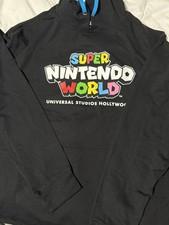 Universal Studios Super Nintendo World Black and Blue Fleece Hoodie Size XL