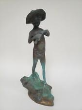 Boy with Fish Fisherman Child Statue Nice Patina ERNEST RANCOULET Bronze Vtg !!!
