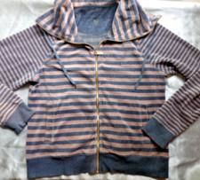 Calvin Klein womens striped velvet long sleeve zip jacket szL pockets navy/tan