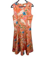 CALVIN KLEIN Size 8 Sleeveless Scuba Dress Midi Fit & Flare A-Line Orange Floral