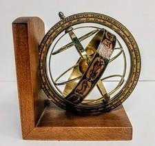 Vintage Italian Brass Armillary Sphere Zodiac Climate Zones Wooden Base Antique