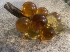 Vintage 1960's MCM Acrylic/Lucite Bunch Grapes w/ Faux Wood Stem~Amber/Yellow