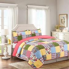 Farmhouse Florals Quilt Patchwork Printed All Seasons 100% Cotton Quilt Set King