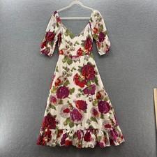 La Maison Talulah Dress Small Cream Red Floral Wedding Garden Party Midi Maxi