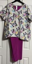 Scrubstar Women's 2-Pc Scrub Set Size 3XL White Floral Top & Pink Pull On Pants