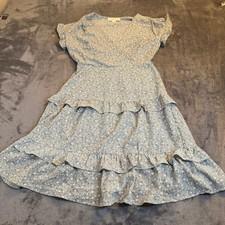 Monteau Los Angeles Floral Ruffle Tiered Wrap Midi Dress Green Womens Small