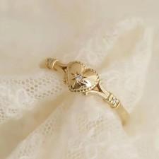 Gold Heart Ring for Women Copper Cubic Zirconia Wedding Band Engagement Jewelry
