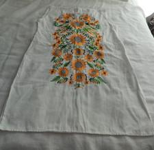 Handmade Women's White Sunflower Embroidered Mexican Halter Dress Size M