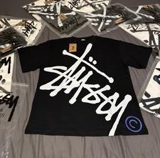 Stussy Men's Graphic Logo Black Cotton Crew Neck Short Sleeve T-Shirt Size L