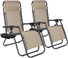 2pc Zero Gravity Recliner Chair Folding Outdoor Patio Lounge Chair w/ Cup Holder