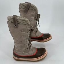 Sorel Joan of Arctic Winter Boots WOMENS Tan Suede Lace Up Knit Snow SIZE 7