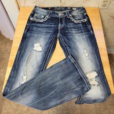 Miss Me Women Bootcut Distressed Destroyed Embellished Bling Pockets Denim Sz 28