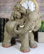Ebros Wildlife Elephant Father and 2 Calves On Piggyback Playing Statue 10.5"H
