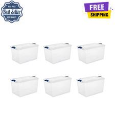 (6 pack) Sterilite Large Storage Bin, 66 Quart Clear Plastic Storage Container