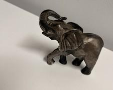 Vintage Cast Metal Elephant Sculpture Heavy 1lb Lifted Trunk Figurine As Is