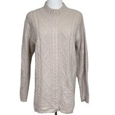 Talbots Cable Knit Mock Neck Sweater Womens S Beige Lambswool Angora Blend Tunic