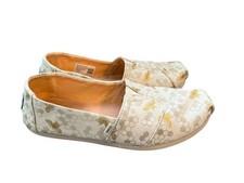 TOMS Alpargata Cream and Gold Bumble Bee Honeycomb Casual Canvas Flats Size 6.5