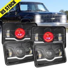 4x Black DOT 4x6" LED Headlights Red Demon Eye DRL for Chevy K5 Blazer C10 C20