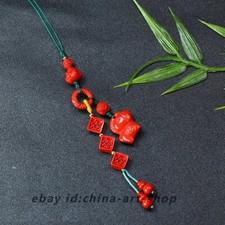 Natural Cinnabar Carved Lotus Flower Animal Horse Ping An RingCar Pendant G93