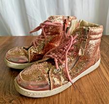 Forever Rose Gold Glitter Zip Up Lace Up Womens High Top Sneakers Size 6 GUC