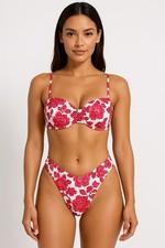 Volafa Floral Bikini Set Women’s L | Pink White Ribbed 2 Piece Padded Swim