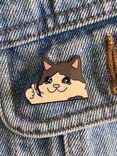Crying Cat Thumbs Up Funny Meme Enamel Pin - Excellent Condition