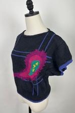 Vintage Paisley Sweater Womens Small Silk Blend Knit Slouchy Colorful 80s 90s