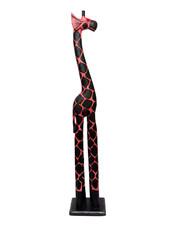 40 IN GIRAFFE MOTHER BABY WOOD SCULPTURE STATUE AFRICAN ART HAND MADE 3 FT PINK
