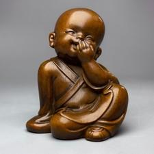 2.8" China Exquisite Boxwood Handmade Carved Little Monk Buddha Statue W931