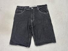 Y2K Avirex Jean Shorts Mens 40 Black Denim Embroidered Baggy Loose Skater