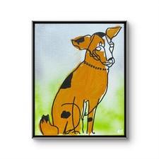Original Signed Mixed Media Art Abstract Sitting Dog Painting Line 11x14 OOAK