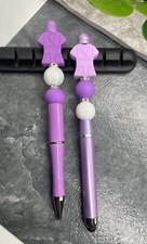 2 PC Handmade Silicone Bead Black Ink Pen & Stylus Set New Nurse Scrub  B1579