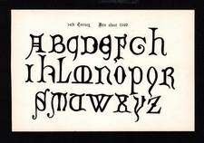 1906 Alphabet Print 14th Century Letter Font Typeface Calligraphy Wall Art 6225b