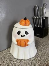 Ceramic Ghost Pumpkin Halloween Cookie Jar with Lid, Novelty Kitchen Canister