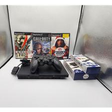 PS2 SLIM BUNDLE W/ CORDS, CONTROLLER, AND 3 GAMES