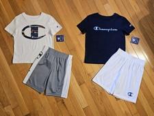NEW Champion Little Boy 4pc Tee & Short Set Bundle, White/Blue (sz 6)