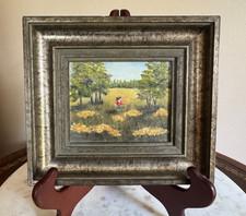 Framed Original Artwork Oil on Canvas Girl in a Field of Flowers 7" X 8" Framed