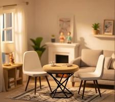 1:12 dollhouse miniature furniture wooden round table white chair modern