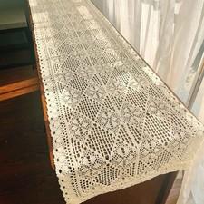 Vintage Hand Crochet Lace Table Runner Rectangle Dresser Scarf Doily Home Decor