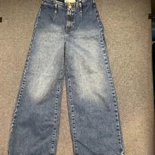 ZARA Women's Jeans Size 2 Blue Wide Leg Distressed Denim Streetwear Chic Cotton