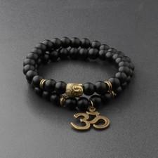 Fashion 8MM Matte Black Natural Stone Buddha Head Women Men Bracelets Jewelry