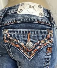 MISS ME Distressed Faux Flap Pocket Crystal SIGNATURE SKINNY jeans-Sz 28 6 LKNU!